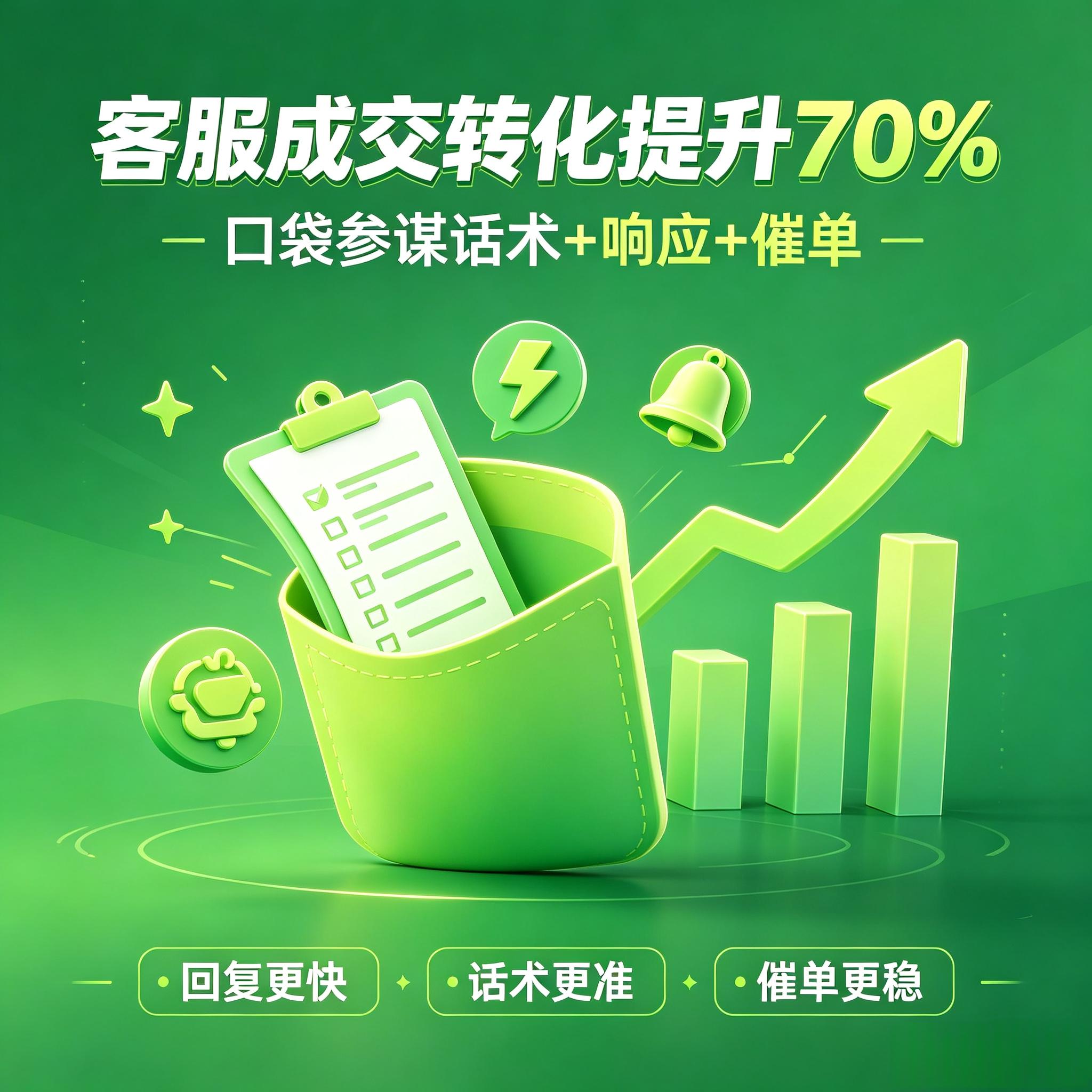 电商客服成交转化提升：口袋参谋话术+响应+催单，客服转化率提升70%